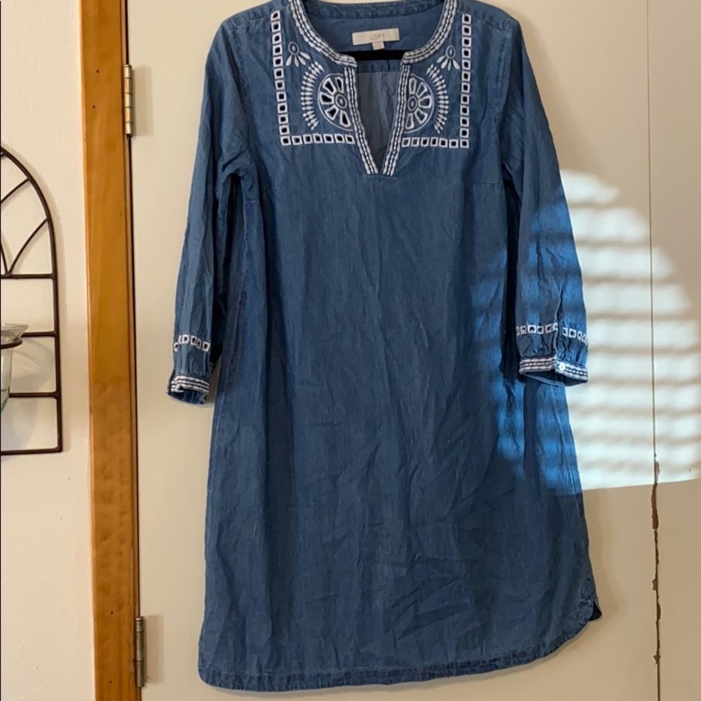 Embroidered chambray dress